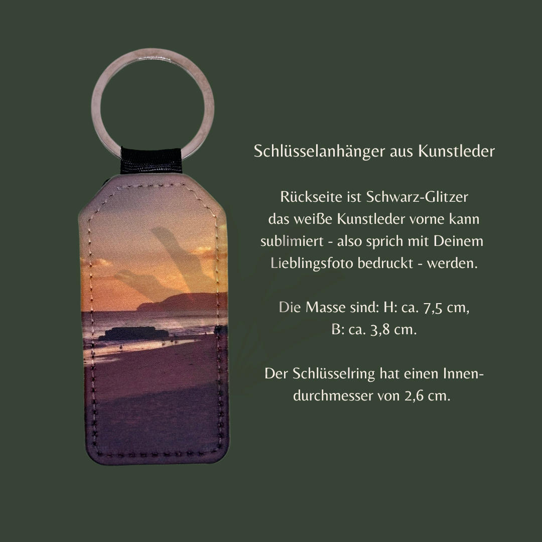 Schlüsselanhänger aus Kunstleder, schwarz/-glitzer, einseitig bedruckbar